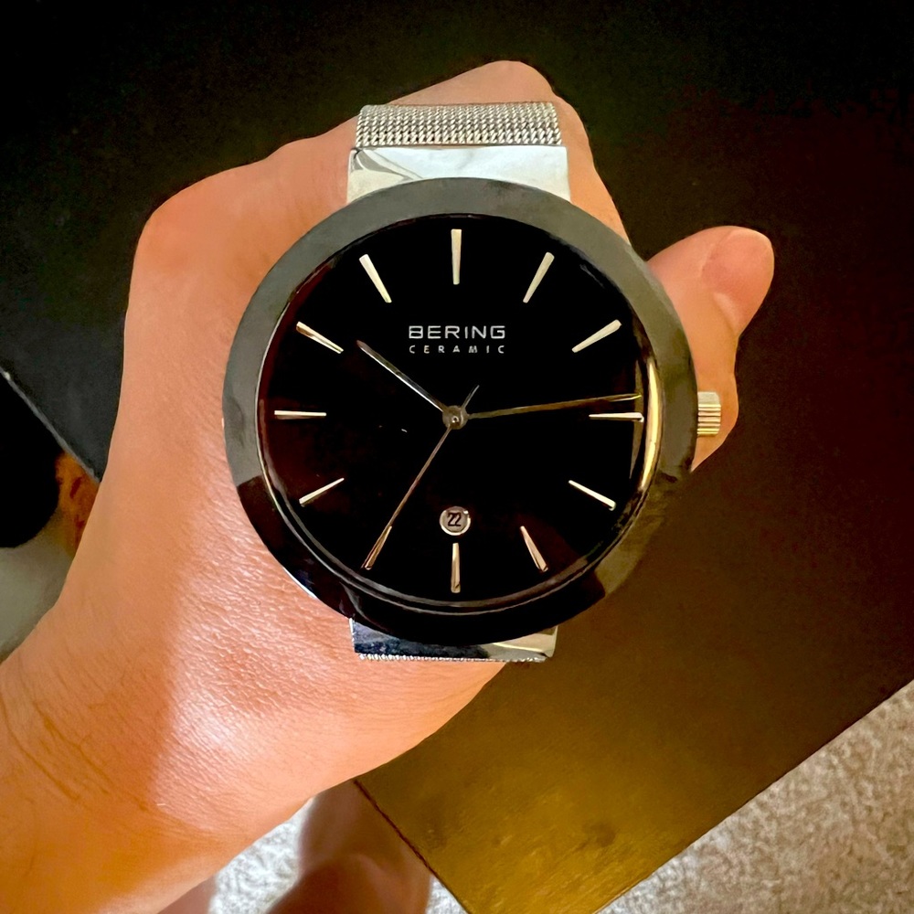 Bering Ceramic Silver Mesh band watch Unisex